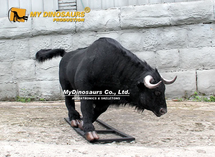 Lifelike Black Bull Fur Animal Animatronic