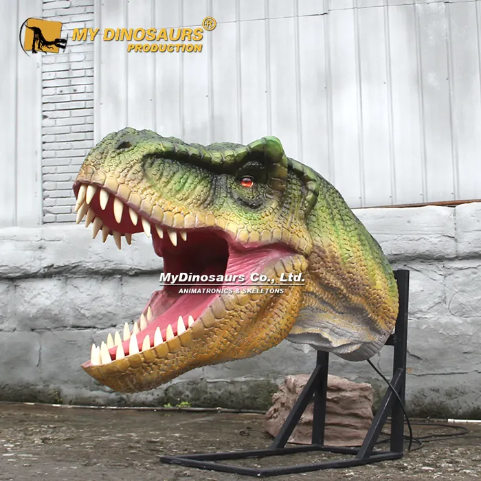 T rex Animatronic Head in green for wall decor