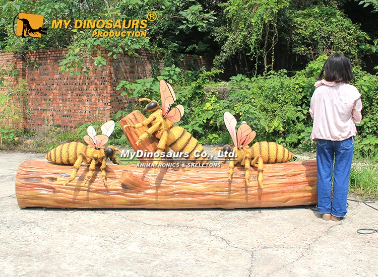 Animatronic Yellow Bees on Log